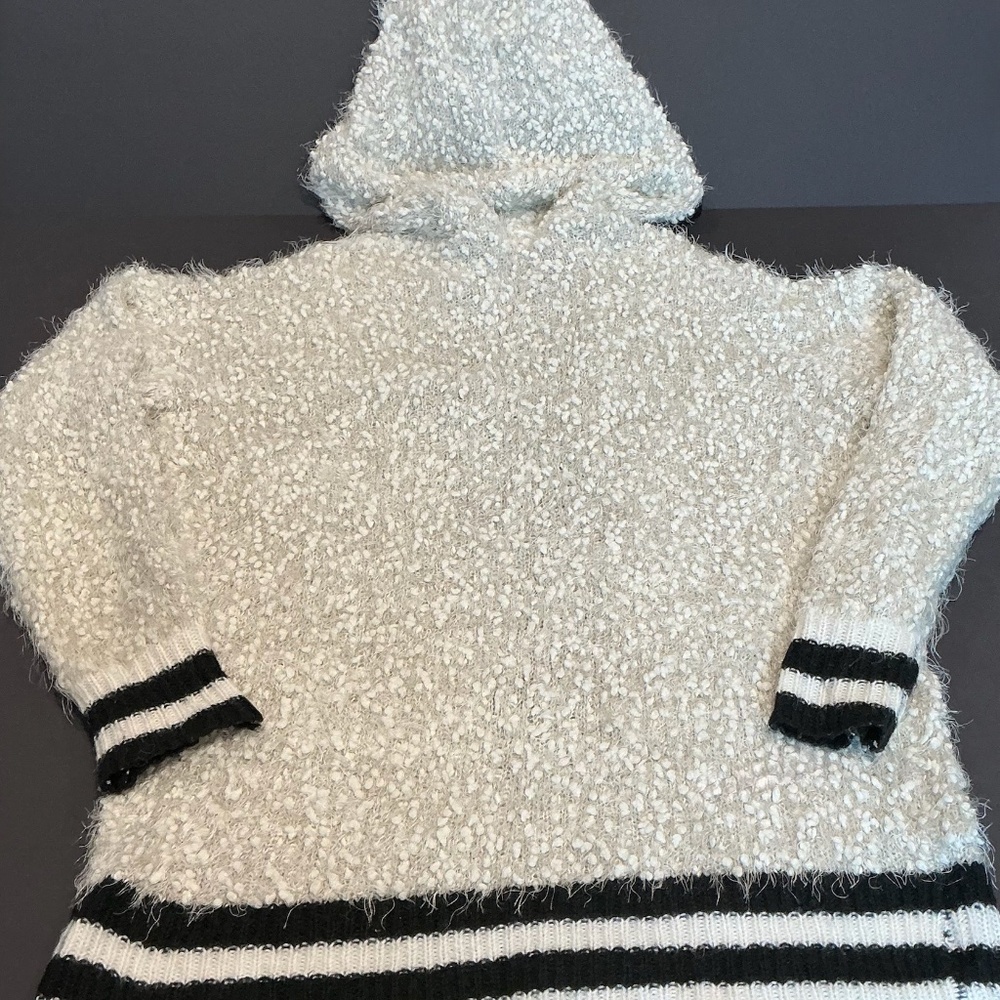 Hem & Thread Textured Hooded Cardigan Cream Black Striped Trim Size M - Picture 4 of 9